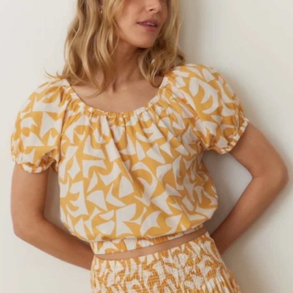 Marine Layer Marella Poplin Cotton Floral Crop Blouse Size XS
